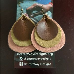 Brand new leather earrings pink, brown, beige
